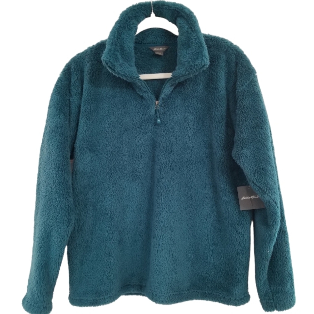 NWT Eddie Bauer Quest Plush 2.0 1/4-Zip Pullover in Teal Women's Size Large